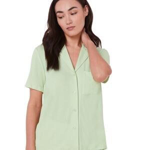 NWOT Andie Swim Women's Small Green Waffle Knit Short Sleeve Button-Up Shirt